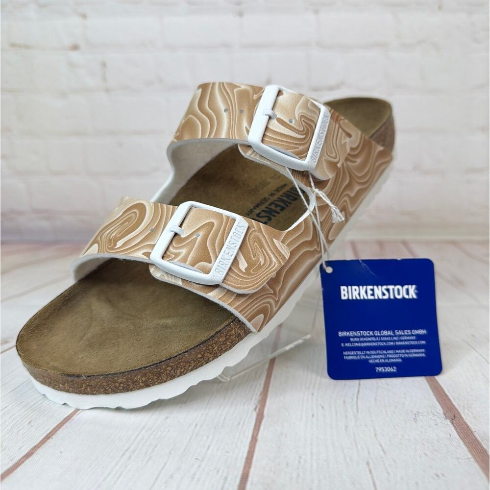 Birkenstock Arizona Birko Flor Marbletwirl Beige Tan Sandals M Size 7/W Size 9 - Picture 3 of 10